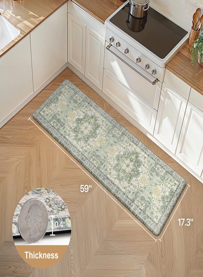 GENIMO Kitchen Mats for Floor, Washable Anti Fatigue Mat for Cushioned, 17.3"x59", Waterproof Kitchen Rugs, Non Slip Foam Comfort Standing Mat Rug for Home, Runner, Sink, Laundry, Light Green - Image 2