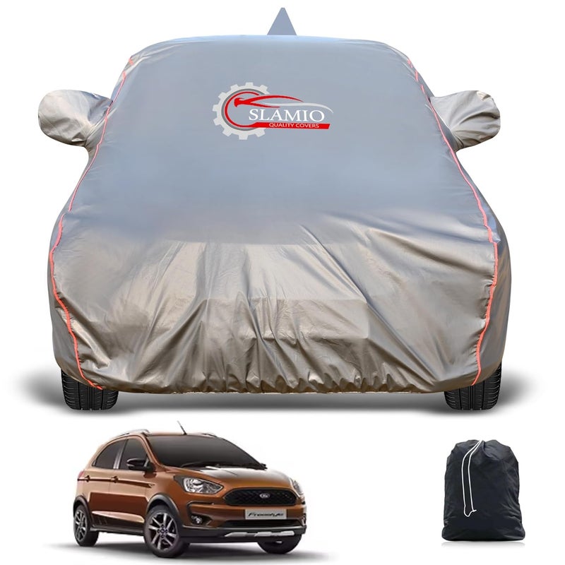 Slamio Heavy-Duty Car Body Cover for Ford Freestyle | Waterproof, Dustproof, UV Protection, Custom Fit, Heavy Belt & Buckle with Mirror & Antenna Pocket | Dark Grey - Image 1