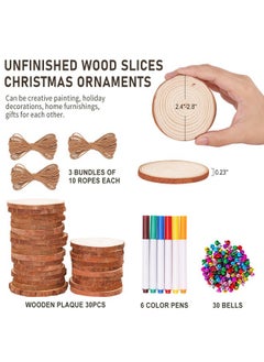 Max Fun Natural Wood Slices 30Pcs 2.4-2.8'' Craft Wood Kit Christmas Ornaments Unfinished Predrilled With Hole Wooden Circles For Arts And Crafts Christmas Holiday Ornaments Diy Crafts  - Image 2