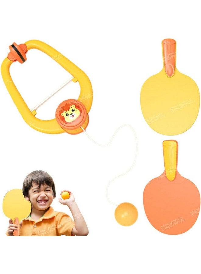 VikriDA Hanging Table Tennis Self Training Indoor Gaming 2 Racket & 3 Practice Ball Portable - Double Sparring Hanging Toys Parent Child Interaction Indoor Toys - Lion Hanging Table Tennis, Yellow - Image 1