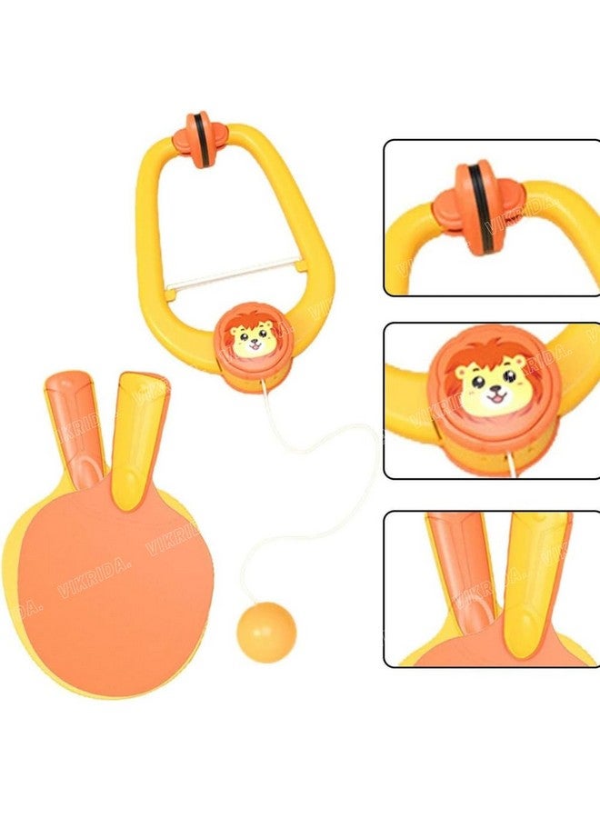 VikriDA Hanging Table Tennis Self Training Indoor Gaming 2 Racket & 3 Practice Ball Portable - Double Sparring Hanging Toys Parent Child Interaction Indoor Toys - Lion Hanging Table Tennis, Yellow - Image 2