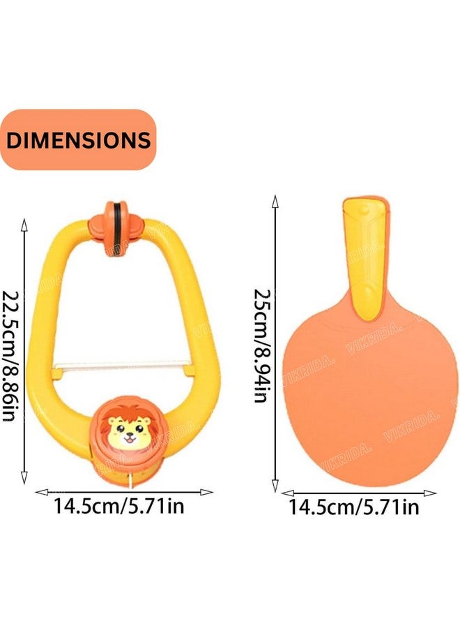 VikriDA Hanging Table Tennis Self Training Indoor Gaming 2 Racket & 3 Practice Ball Portable - Double Sparring Hanging Toys Parent Child Interaction Indoor Toys - Lion Hanging Table Tennis, Yellow - Image 3