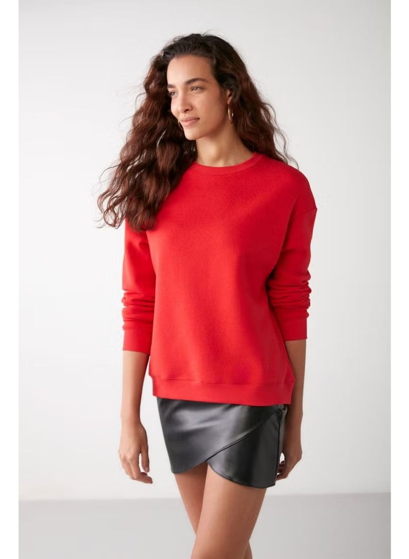 GRIMELANGE Susana Women's Crew Neck Polar Fleece Oversize Fit Basic Red Sweatshirt - Image 5