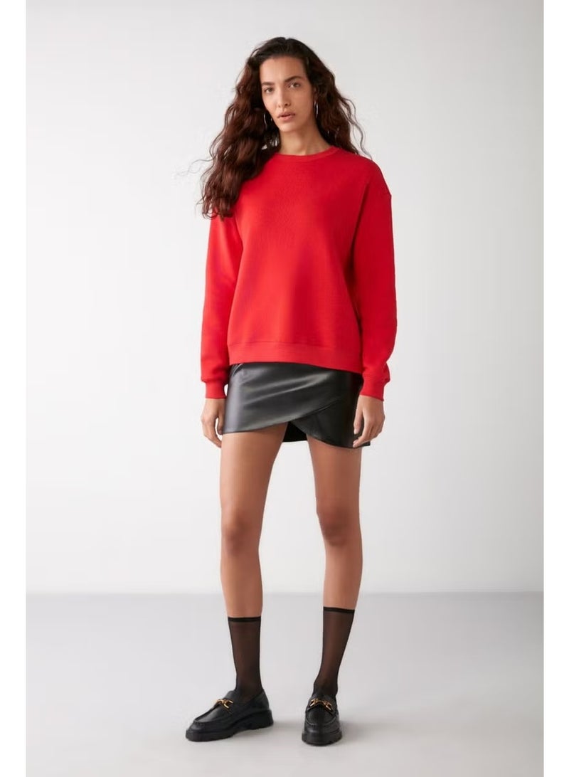 GRIMELANGE Susana Women's Crew Neck Polar Fleece Oversize Fit Basic Red Sweatshirt - Image 3