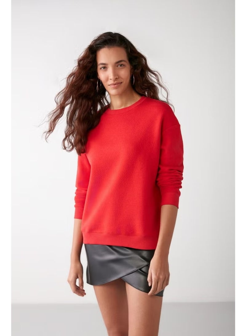 GRIMELANGE Susana Women's Crew Neck Polar Fleece Oversize Fit Basic Red Sweatshirt - Image 4