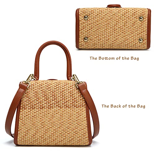 boshiho Retro Straw Woven Handbag Womens Small Cross Body Bag Shoulder Messenger Satchel (Brown) - Image 4