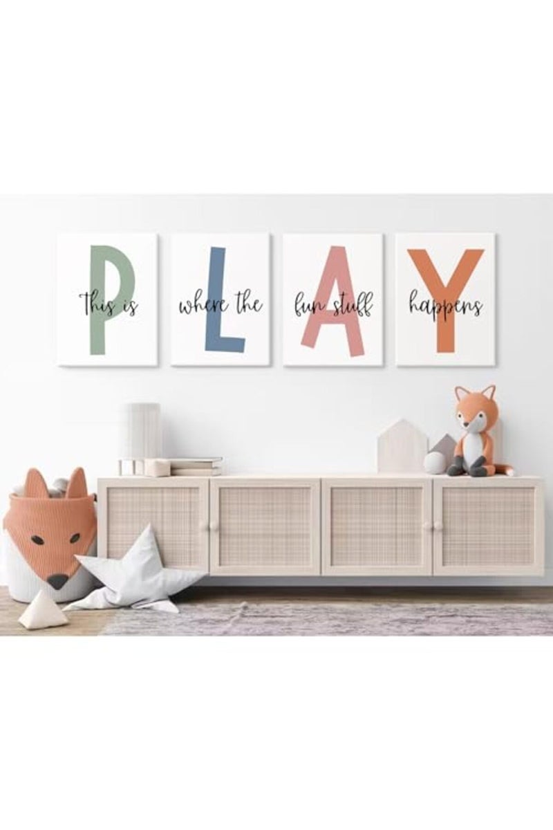Baccone Kids Playroom Wall Art Playroom Wall Decor Childrens Playroom Canvas Prints Boy Kids Room Wall Art Decor Toddler Nursery Artwork Let'S Play Sign 12x16 Inch Ready to Hang - Image 3