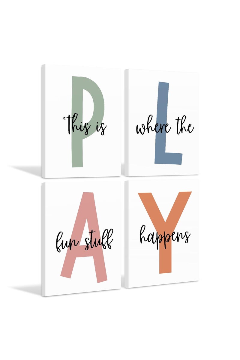 Baccone Kids Playroom Wall Art Playroom Wall Decor Childrens Playroom Canvas Prints Boy Kids Room Wall Art Decor Toddler Nursery Artwork Let'S Play Sign 12x16 Inch Ready to Hang - Image 1