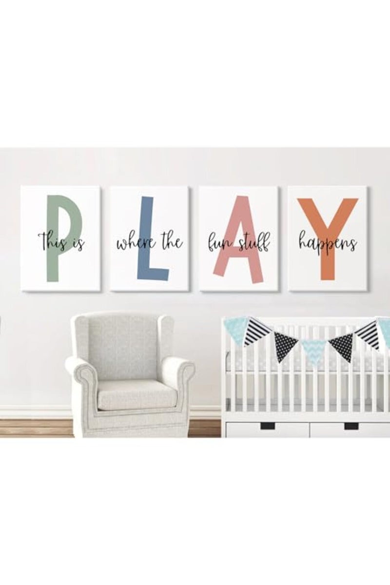 Baccone Kids Playroom Wall Art Playroom Wall Decor Childrens Playroom Canvas Prints Boy Kids Room Wall Art Decor Toddler Nursery Artwork Let'S Play Sign 12x16 Inch Ready to Hang - Image 5