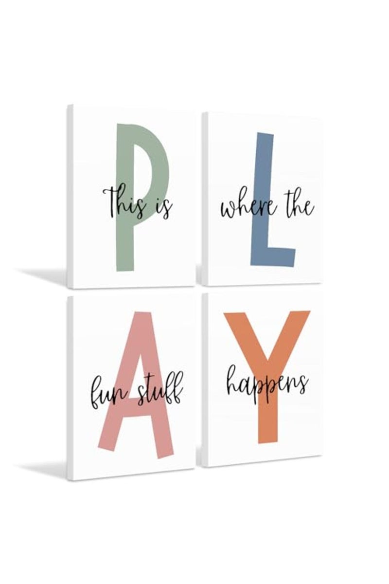 Baccone Kids Playroom Wall Art Playroom Wall Decor Childrens Playroom Canvas Prints Boy Kids Room Wall Art Decor Toddler Nursery Artwork Let'S Play Sign 12x16 Inch Ready to Hang - Image 2
