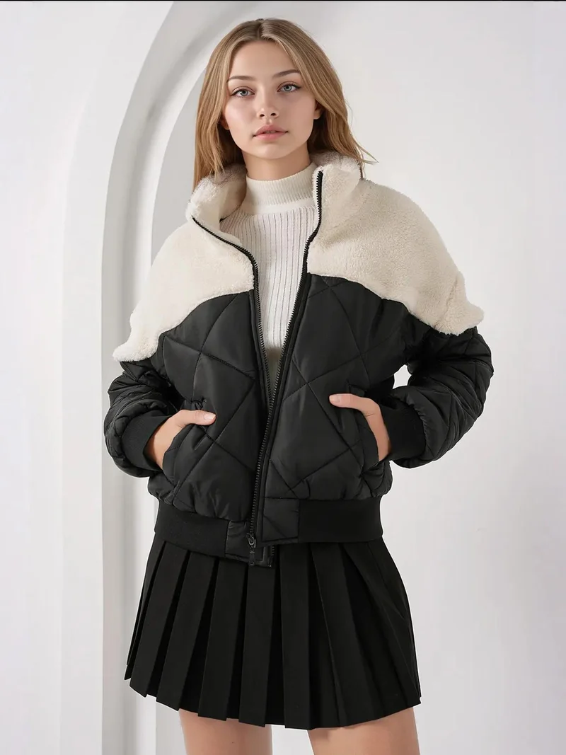 BIG DART BDART Short Textured Puff Jacket with Zipper Closure