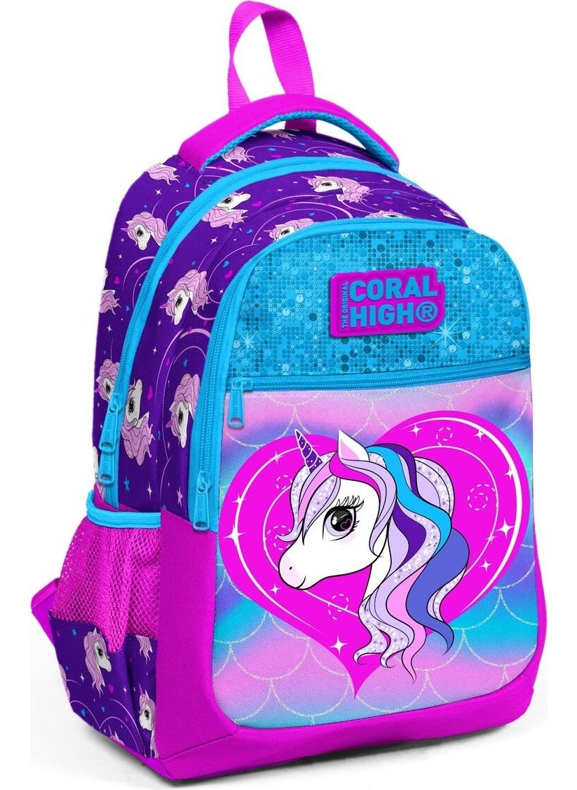 CORAL HIGH Kids Purple Pink Three Compartment School Bag 23492 