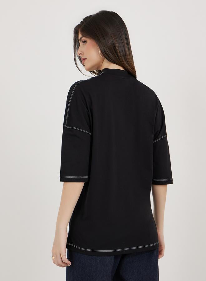 Styli Oversized Slogan Print Exaggerated Sleeves T-Shirt - Image 5