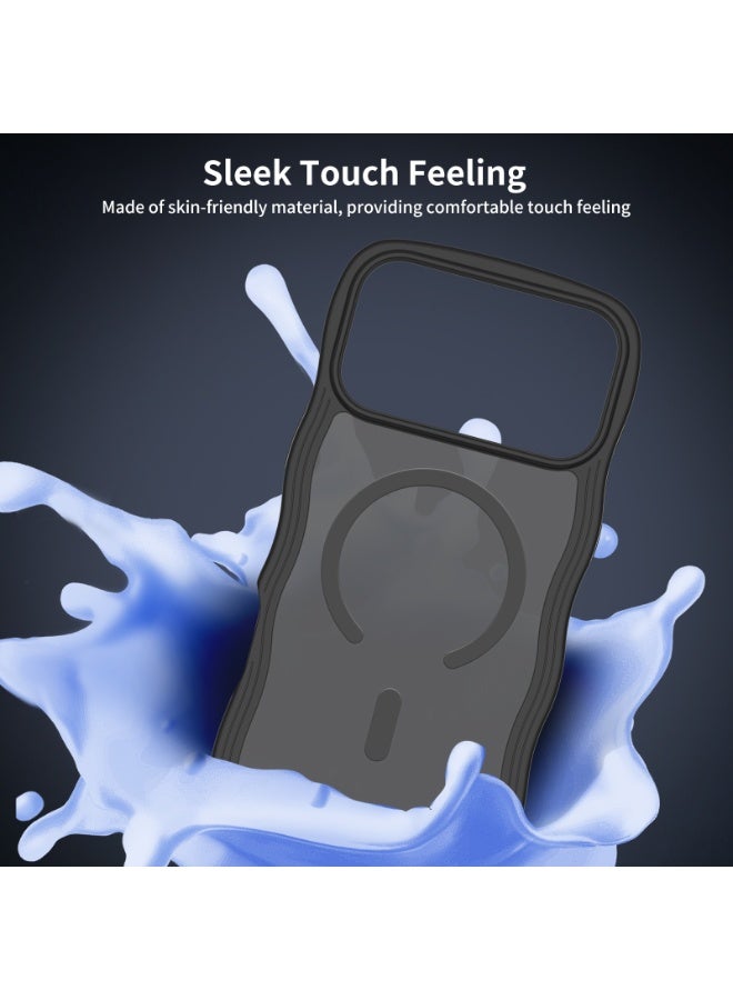 eBarakah iPhone 17 ProMax Wave Frame Case Compatible with MagSafe | Premium Shockproof, Soft Touch, Durable Protection | TPU+PC Magnetic Case | MagSafe Compatible Black iPhone17 Pro Max Case - Black - Image 2