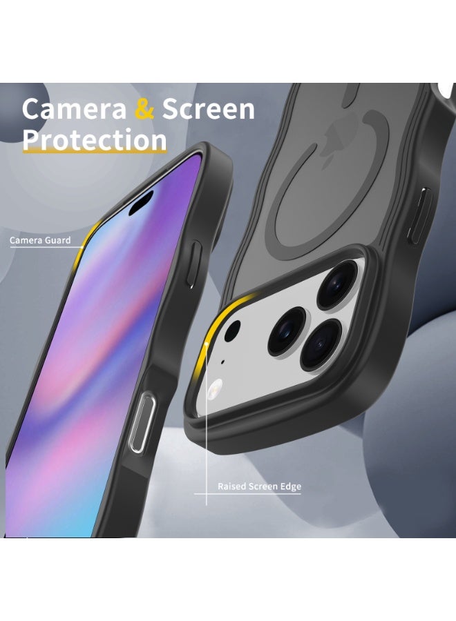 eBarakah iPhone 17 ProMax Wave Frame Case Compatible with MagSafe | Premium Shockproof, Soft Touch, Durable Protection | TPU+PC Magnetic Case | MagSafe Compatible Black iPhone17 Pro Max Case - Black - Image 3