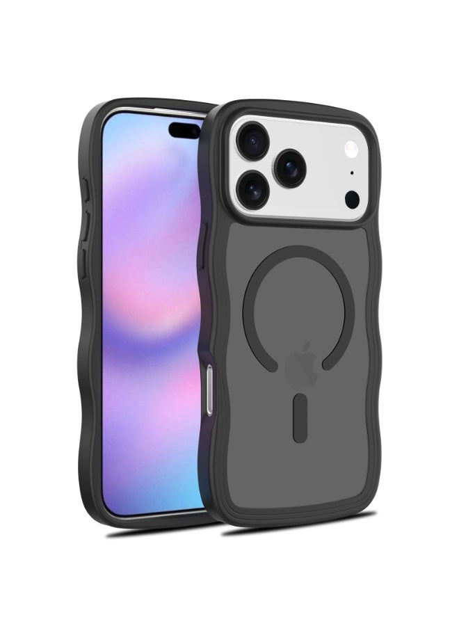 eBarakah iPhone 17 ProMax Wave Frame Case Compatible with MagSafe | Premium Shockproof, Soft Touch, Durable Protection | TPU+PC Magnetic Case | MagSafe Compatible Black iPhone17 Pro Max Case - Black - Image 1