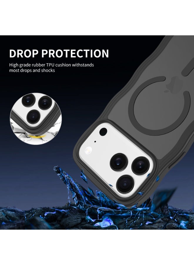 eBarakah iPhone 17 ProMax Wave Frame Case Compatible with MagSafe | Premium Shockproof, Soft Touch, Durable Protection | TPU+PC Magnetic Case | MagSafe Compatible Black iPhone17 Pro Max Case - Black - Image 4