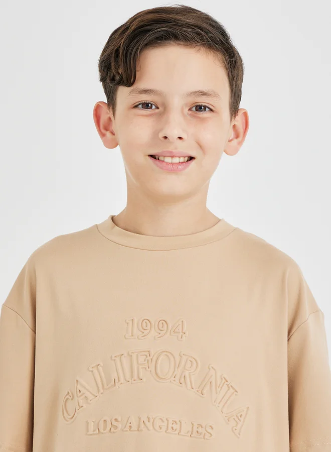 Styli Teen Boys Over Size t-shirt with Embossed print