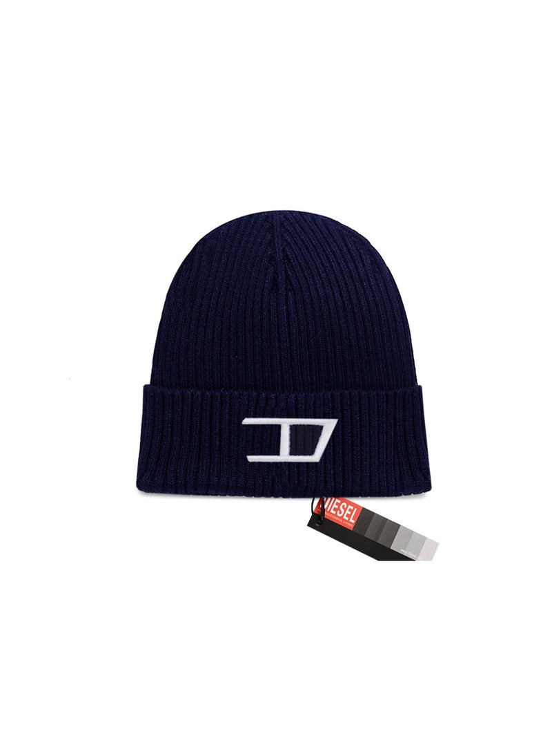 Diesel Navy Ribbed Knit Beanie (White Embroidered Logo)