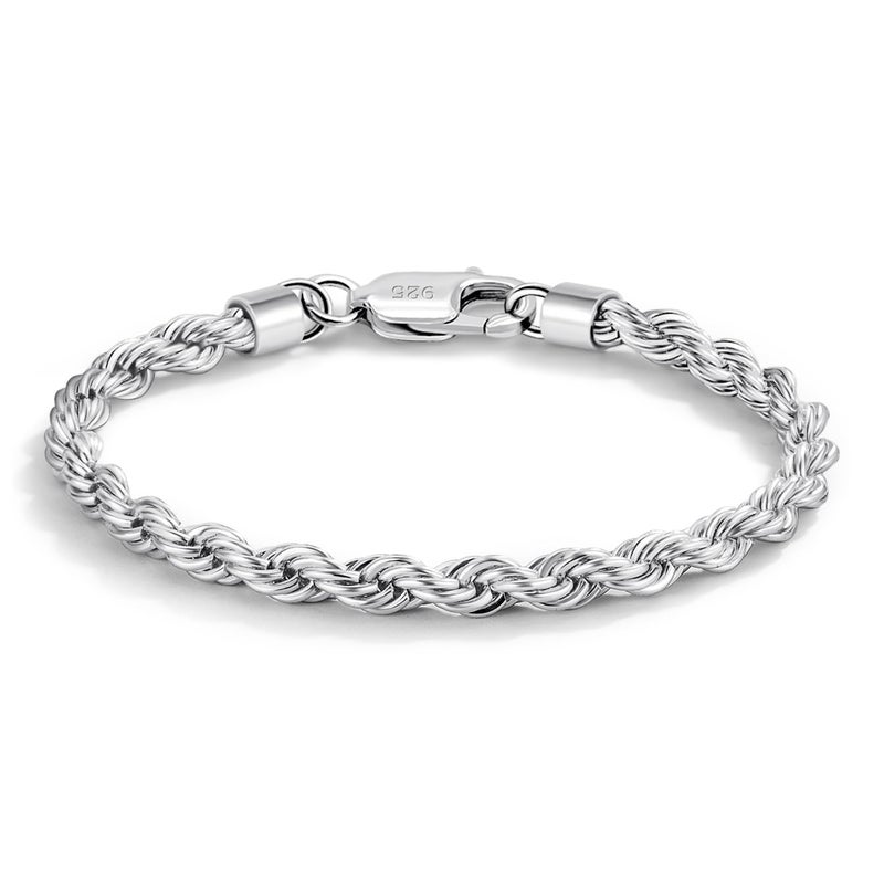 Dankadi Men Diamond Cut 925 Sterling Silver 5mm Twist Rope Chain Bracelets Women Bangle Clasp Rope Box Chain 6.3" 6.7" 7" 7.5" 8" 8.5" 9" 24k Real Gold Plated Cuff Jewelry Gifts (Silver, 7 inch) - Image 1