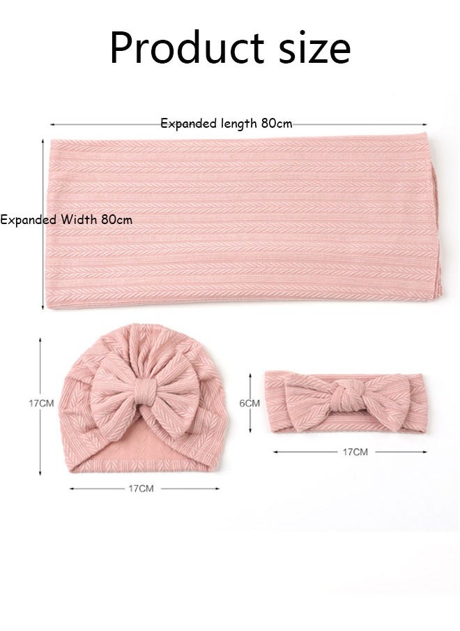 Vinnatsu Vinnatsu Baby Swaddle Blankets for Girls, 3 PCS Newborn Accessories Set with Hat and Bow Headband , Baby Blankets for Girls (Pink)  - Image 2
