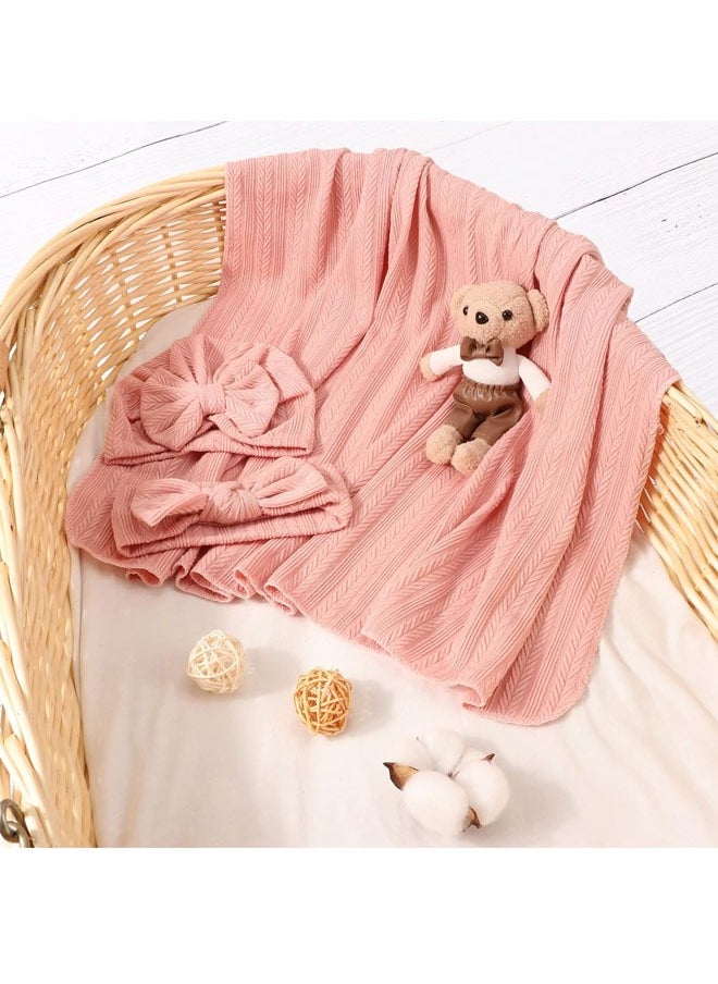 Vinnatsu Vinnatsu Baby Swaddle Blankets for Girls, 3 PCS Newborn Accessories Set with Hat and Bow Headband , Baby Blankets for Girls (Pink)  - Image 5