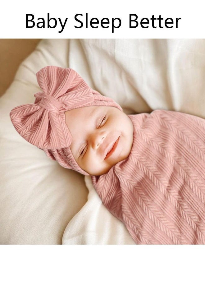 Vinnatsu Vinnatsu Baby Swaddle Blankets for Girls, 3 PCS Newborn Accessories Set with Hat and Bow Headband , Baby Blankets for Girls (Pink)  - Image 3