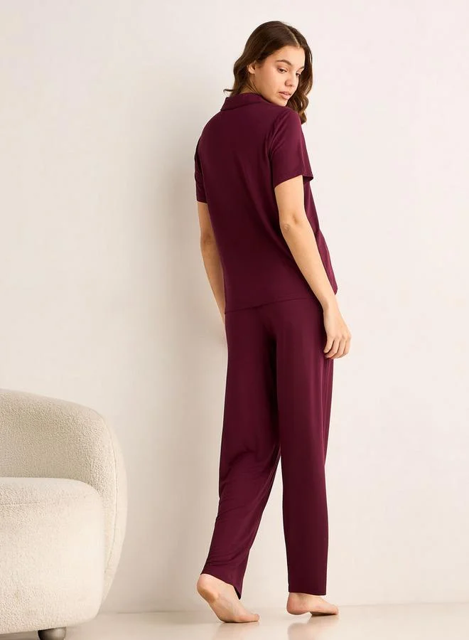 Splash FAV  Pyjama Set Button-Down Shirt and Pants Modal for Women | Best Price UAE