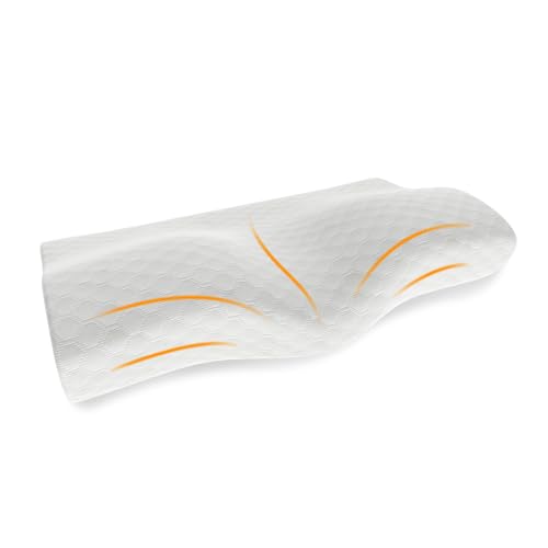 CareFoam Memory Foam Cervical Neck Pillow | 2 Years Warranty | Pain Relief Sleep, Improves Posture, Spinal Alignment, Neck Pain Relief | King 23 x 14.5 x 4.5 Inch | White Jacquard Cover | Pack of 1 - Image 1
