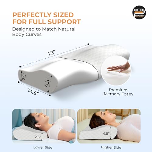 CareFoam Memory Foam Cervical Neck Pillow | 2 Years Warranty | Pain Relief Sleep, Improves Posture, Spinal Alignment, Neck Pain Relief | King 23 x 14.5 x 4.5 Inch | White Jacquard Cover | Pack of 1 - Image 5