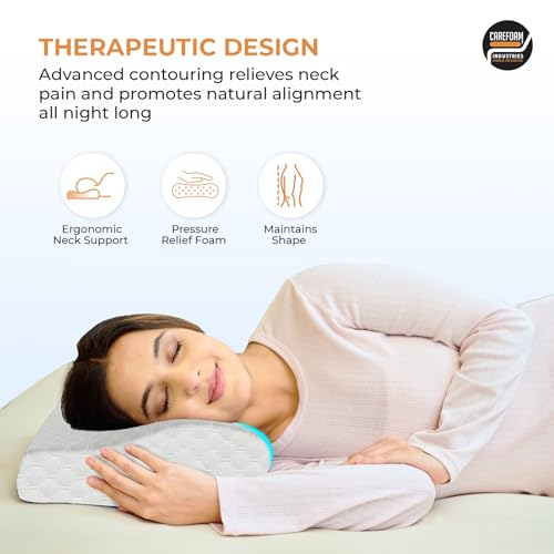 CareFoam Memory Foam Cervical Neck Pillow | 2 Years Warranty | Pain Relief Sleep, Improves Posture, Spinal Alignment, Neck Pain Relief | King 23 x 14.5 x 4.5 Inch | White Jacquard Cover | Pack of 1 - Image 3