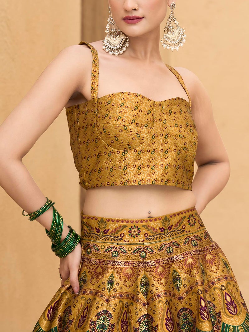 PURVAJA Women's Kanjiwaram Semi-Stitched Lehenga choli (Lazya-Yellow_Free Size) - Image 5