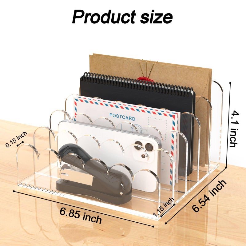 YAGELI 2 Pack 5-Slot Acrylic Mail Organizer for Desktop â€“ Scalloped Clear Document Sorter, Vertical File Holder for Office/Home, Space-Saving Desk Organizer for Letters,Envelope,Bills,Stationery - Image 2