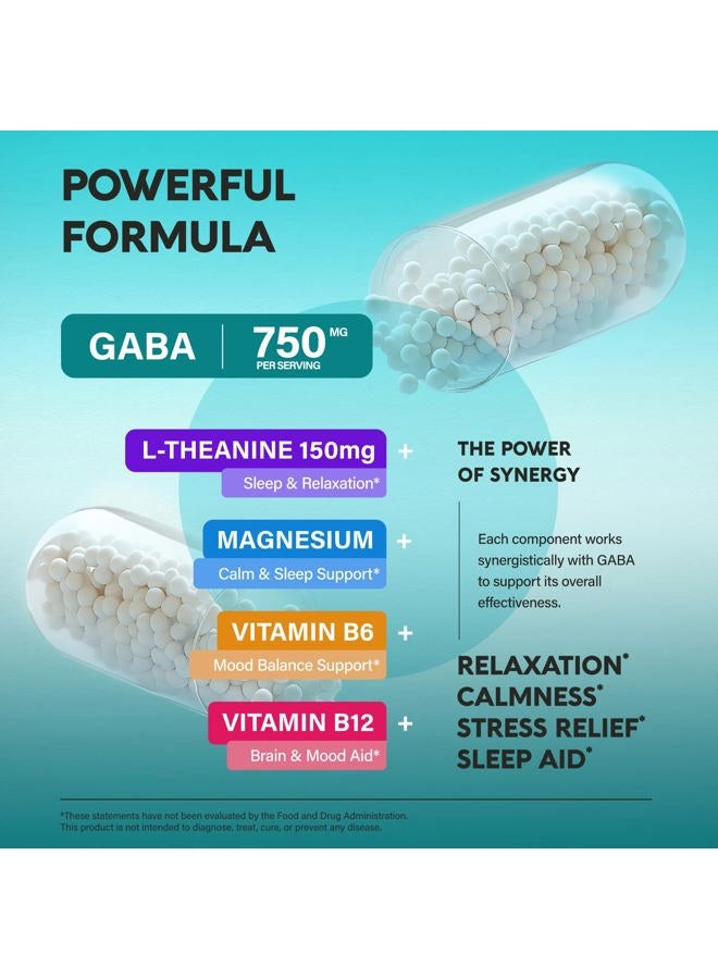 NUTRAHARMONY GABA L-Theanine - Stress Relief Supplement 900mg - Made in USA - Magnesium | Vitamin B6 - Natural Calm | Sleep | Relaxation | Mood Support - 750 mg Gamma AminoButyric Acid - 120 Vegan Non-GMO Capsules - Image 4