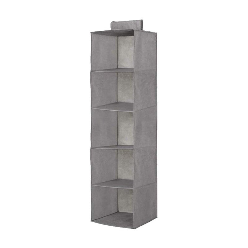 5-shelf hanging closet organizer for clothes and shoes. Foldable space-saving cupboard storage rack. 30x30x100 cm Grey. - Image 1