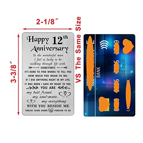 TANWIH 12 Year Anniversary Card Gifts for Him Men, Silk 12th Anniversary Card for Him, 12 Year Wedding Gifts for Husband Linen, Engraved Metal Wallet Insert - Image 2