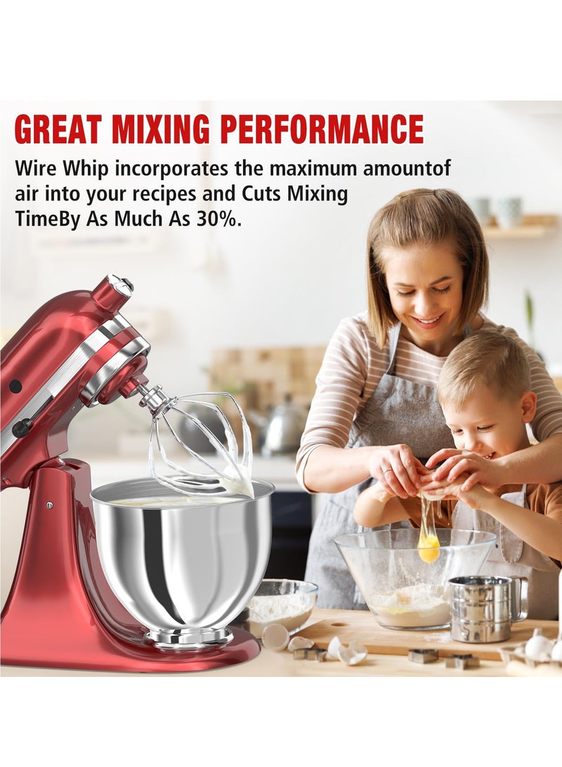 K5A Stainless Steel 6-Wire Whip Attachment for KitchenAid Bowl-Lift Mixer 5 Quart Bowl, Stainless Steel Whisk Replacement for Kitchen Aid Mixer, Dishwasher Safe, Egg Heavy Cream Beater