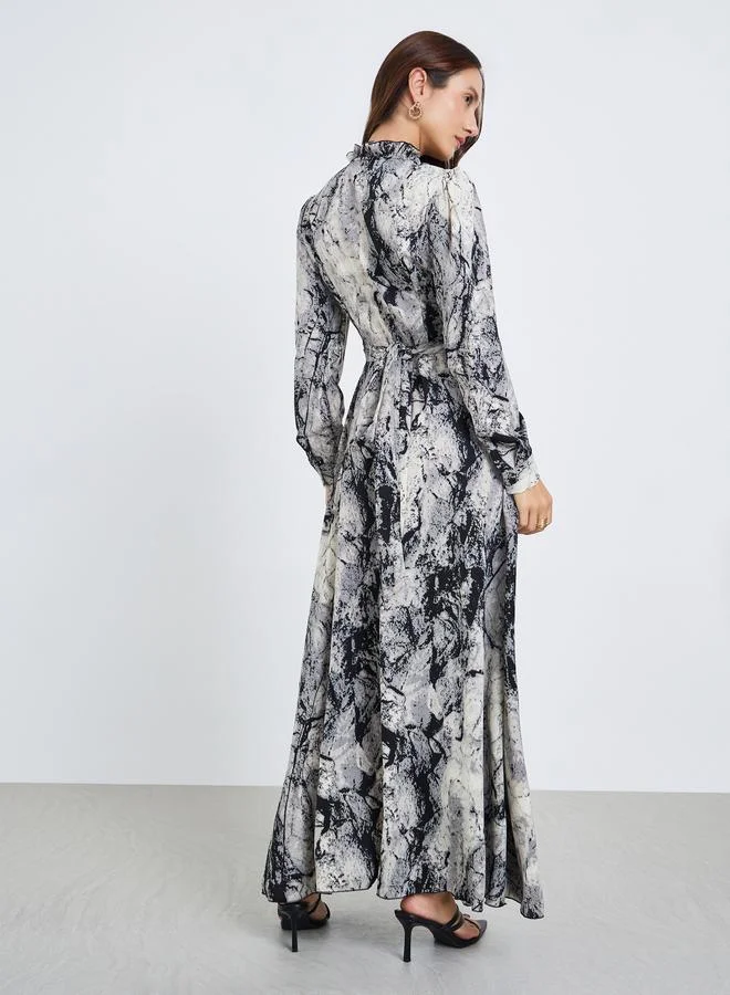 Take Two  Women Printed Tie-up Neck Long Sleeve Maxi Dress for Women | Best Price UAE