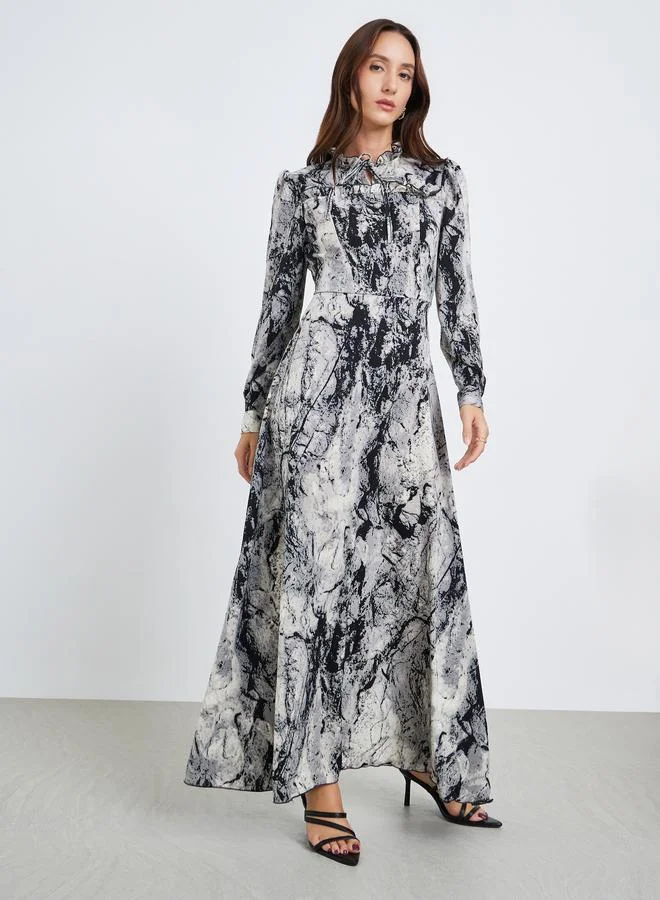 Take Two  Women Printed Tie-up Neck Long Sleeve Maxi Dress for Women | Best Price UAE
