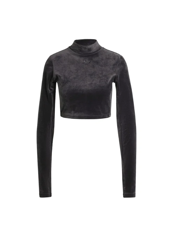 اديداس اوريجينالز adidas VELVET CROP TOP Black Originals Women TOPS