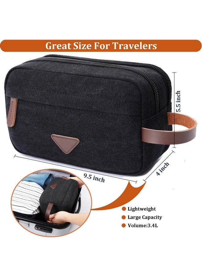 Mactso Mens Travel Toiletry Bag Canvas Leather Cosmetic Makeup Organizer Shaving Dopp Kits with Double Compartments (Black) - Image 3