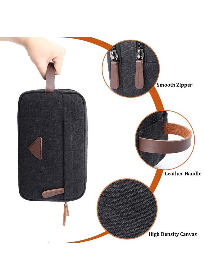 Mactso Mens Travel Toiletry Bag Canvas Leather Cosmetic Makeup Organizer Shaving Dopp Kits with Double Compartments (Black) - Image 5