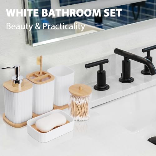 Bthenov Bathroom Accessory Set 10 Piece White Bathroom Sets Complete with Trash Can Toothbrush Holder Cup Soap Dispenser Soap Dish Toilet Brush Holder Vanity Tray Qtip Holder Tissue Box Cover - Image 3