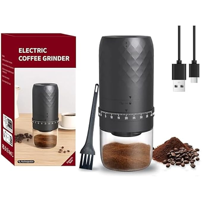 quxup Rechargeable Electric Burr Coffee Grinder  40 Adjustable Settings Portable Coffee Bean Grinder With Cleaning Brush NonSlip Design For Espresso Travel Camping Home  Office CordlessQuiet - Image 1