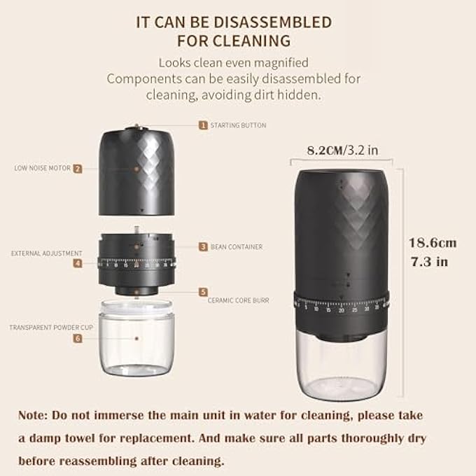 quxup Rechargeable Electric Burr Coffee Grinder  40 Adjustable Settings Portable Coffee Bean Grinder With Cleaning Brush NonSlip Design For Espresso Travel Camping Home  Office CordlessQuiet - Image 4