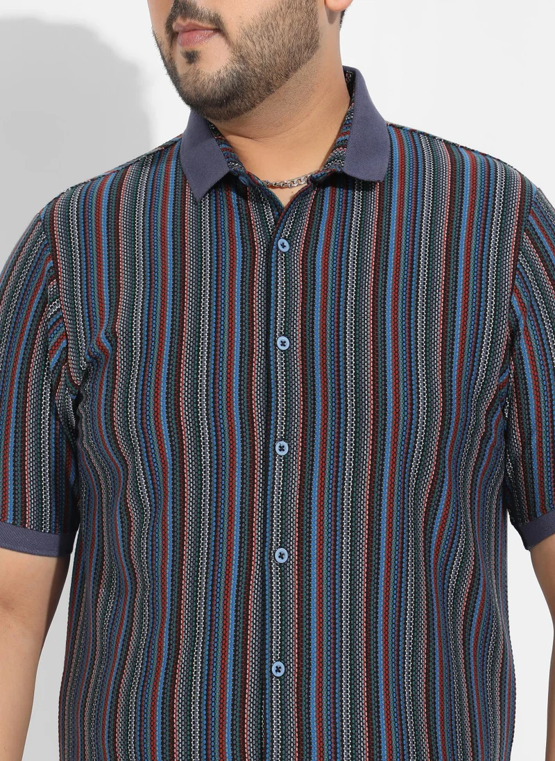 Instafab Plus Instafab Plus Men's Multicolour Contrast Knitted Shirt