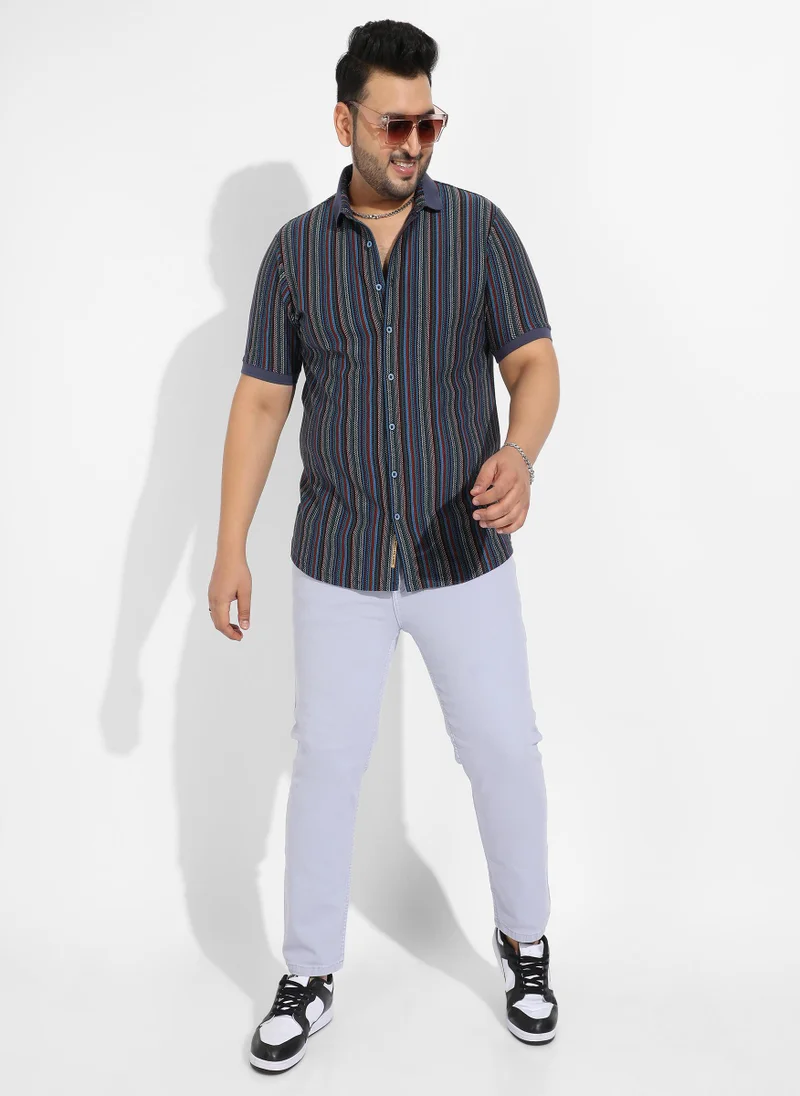 Instafab Plus Instafab Plus Men's Multicolour Contrast Knitted Shirt
