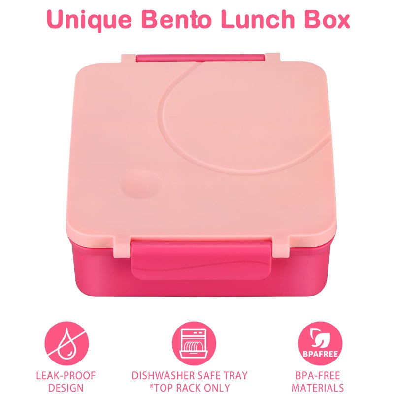 Howeemo Bento Lunch Box Set for Kids with 8oz Soup Thermo, Leak-Proof Lunch Containers with 4 Compartment, Kids Thermo Hot Food Jar and Insulated Lunch Bag for Kid to School-Pink - Image 2