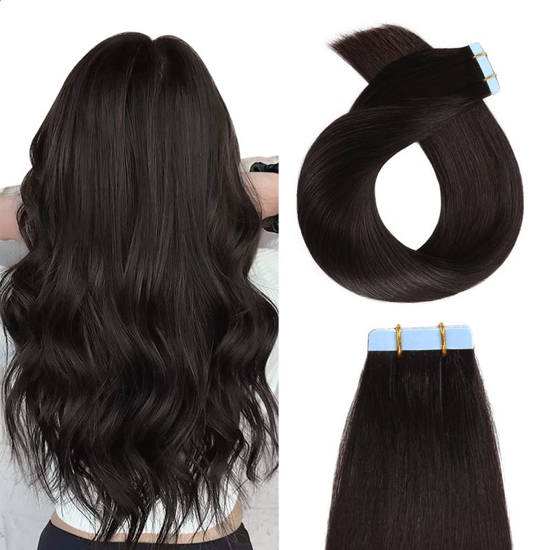YILITE Tape in Hair Extensions Human Hair 22 inches 20pcs 50g Silky Straight Hair Tape in Hair Extensions Off Black Real Human Hair Extensions
