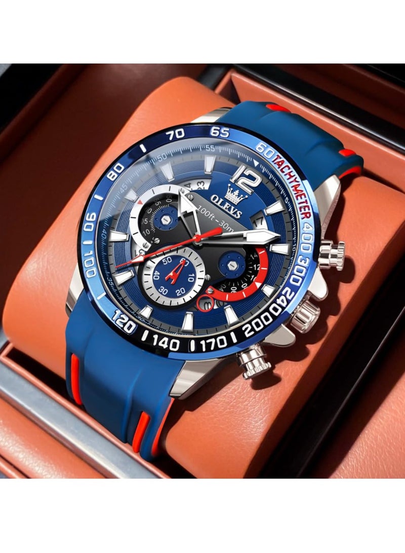 OLEVS Men's Chronograph Waterproof Luminous Silicone Strap Men's Multi-Function Watch Quartz Business Calendar Men's Watch 9936 - Image 2